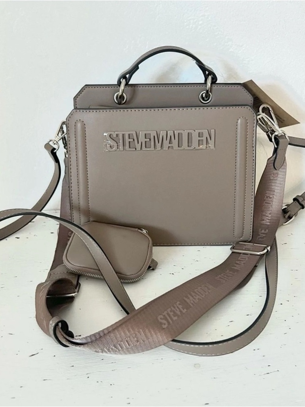 Steve Madden Taupe Structured Top-Handle Crossbody Bag